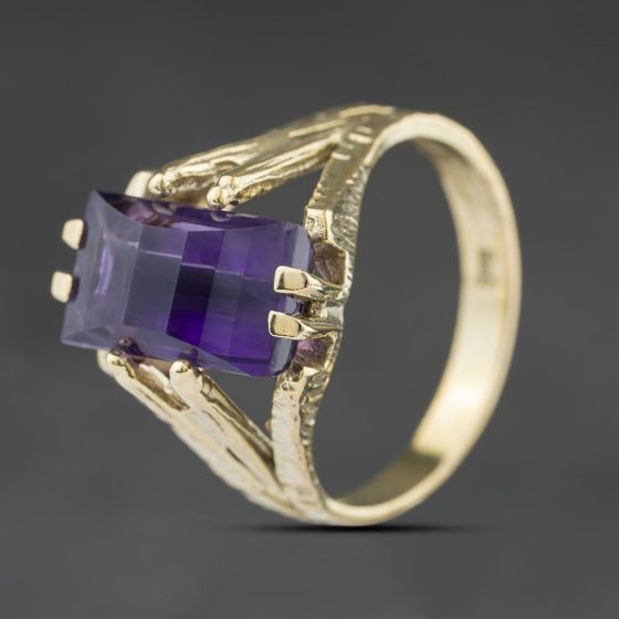 Second Hand Vintage Yellow Gold Amethyst Oblong Dress Ring 41104508
