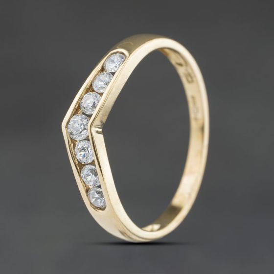 Second Hand 9ct Yellow Gold Cubic Zirconia Channel Set Half Wishbone Ring 41104531