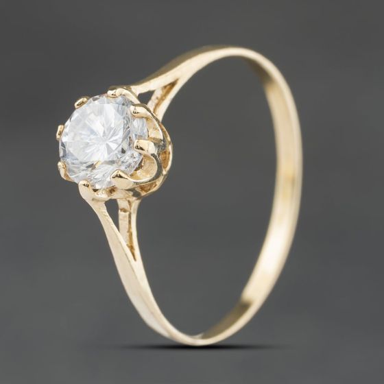 Second Hand 9ct Yellow Gold Cubic Zirconia Shoulder Set Solitaire Ring 41104562