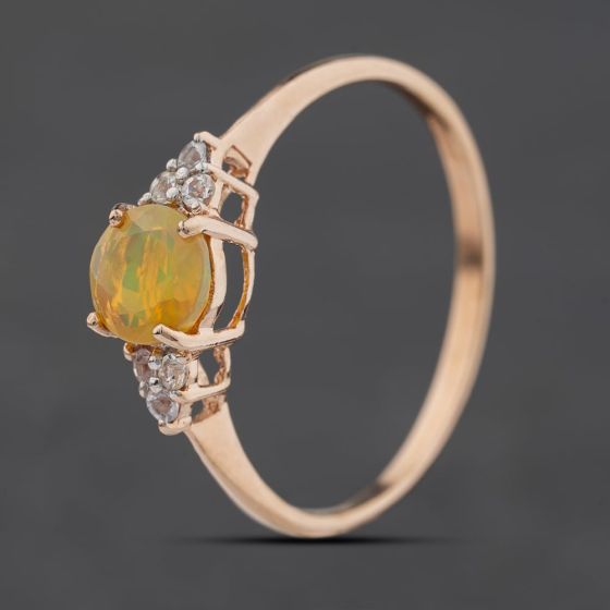 Second Hand 9ct Rose Gold Opal & Cubic Zirconia Set Shoulders Round Dress Ring 41104588