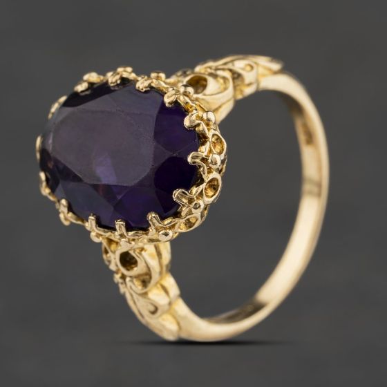 Second Hand 9ct Yellow Gold Amethyst Oval Fancy Dress Ring 41104634