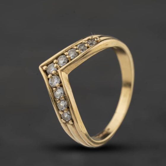 Second Hand 9ct Yellow Gold Cubic Zirconia Half Wishbone Ring 41104679