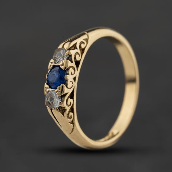 Second Hand Vintage 9ct Yellow Gold Blue And White Spinel Dress Ring 41104693