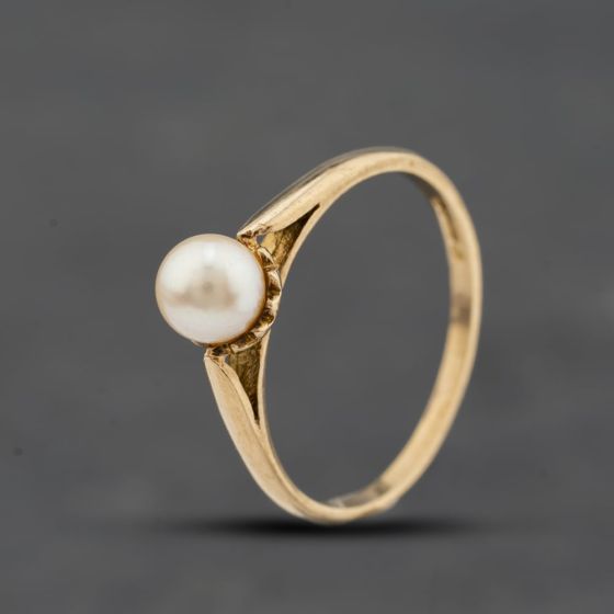 Second Hand 9ct Yellow Gold Cultured Pearl Single Stone Dress Ring 41104752