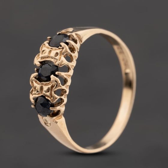 Second Hand 9ct Yellow Gold Sapphire Three Stone Ring 41104807