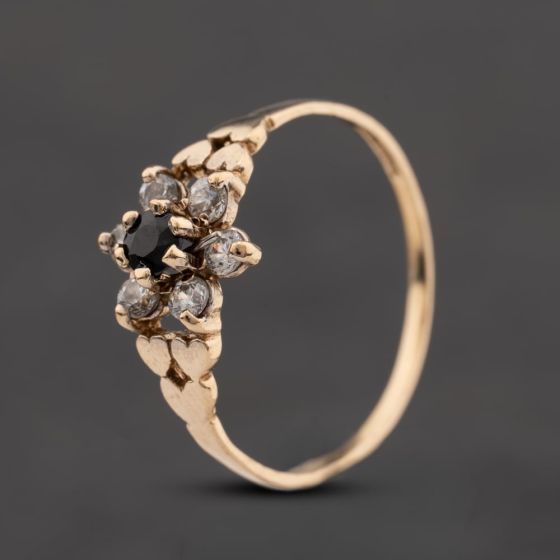 Second Hand 9ct Yellow Gold Sapphire & Cubic Zirconia Flower Cluster Ring 41104808