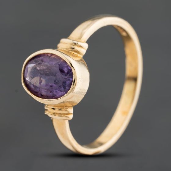Second Hand 9ct Yellow Gold Amethyst Rubover Single Stone Dress Ring 41104844