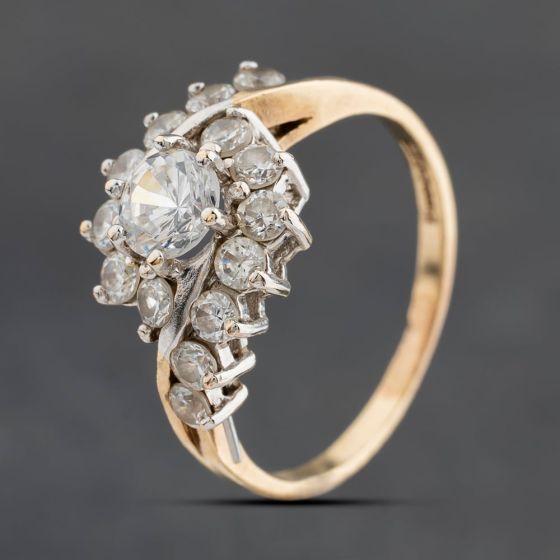 Second Hand 9ct Yellow Gold Cubic Zirconia Cluster Ring 41104865