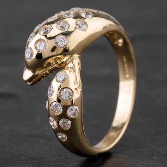 Second Hand 9ct Yellow Gold Cubic Zirconia Dolphin Ring 4110650