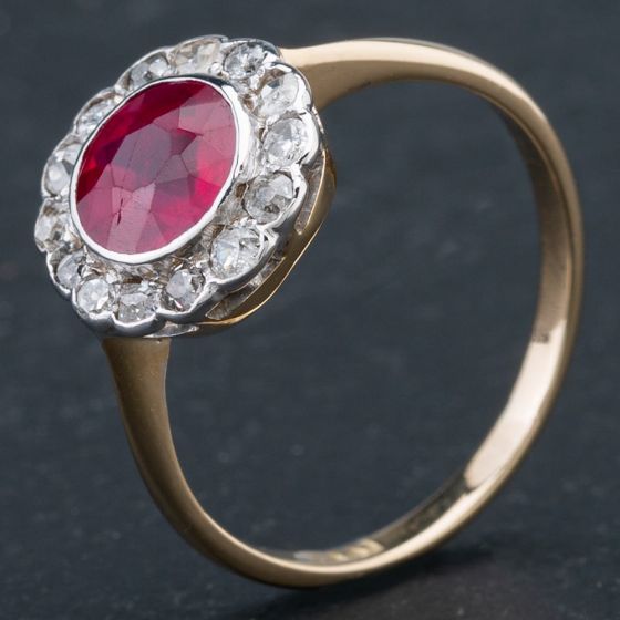 Second Hand Vintage Old Cut Diamond and Synthetic Round Ruby Cluster Ring 4111469