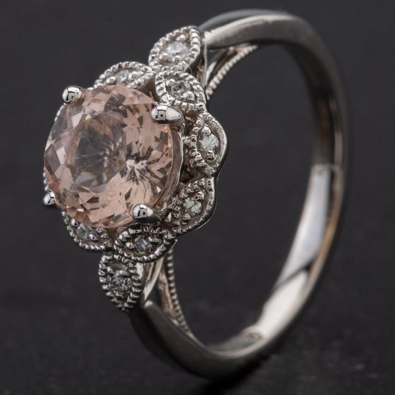 Second Hand 18ct White Gold Emmy London Morganite and Diamond Fancy Cluster Ring 4112065