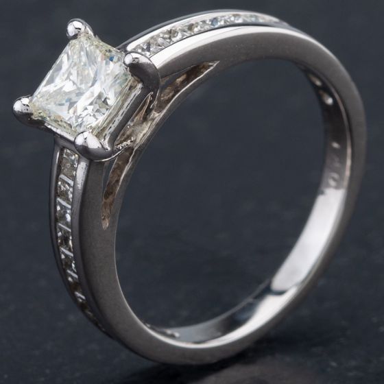 Second Hand Platinum Princess Cut Diamond Solitaire Channel Set Ring 4112072