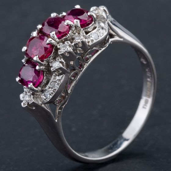 Second Hand 9ct White Gold Oval Ruby Four Stone Ring 4112095