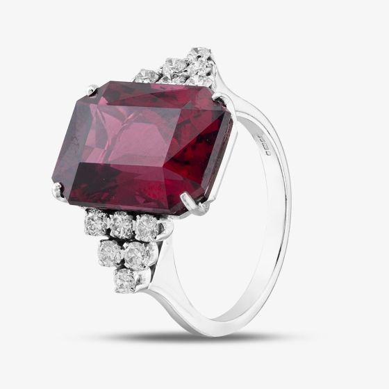 Second Hand 18ct White Gold Rhodolite Garnet & Brilliant Cut Diamond Cluster Ring 41121005