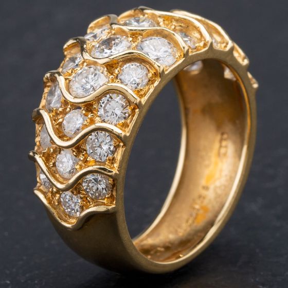 Second Hand 18ct Yellow Gold Boodle Designer Graduated Triple Row Brilliant Cut Diamond Ring 4112187