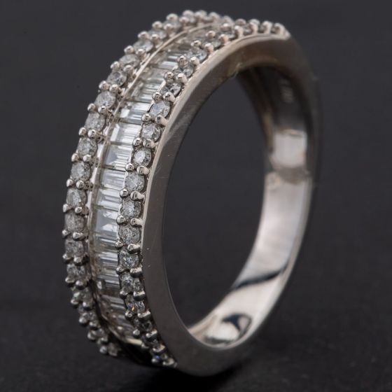 Second Hand 18ct White Gold Baguette Brilliant Cut Diamond Set Half Eternity Ring 4112221