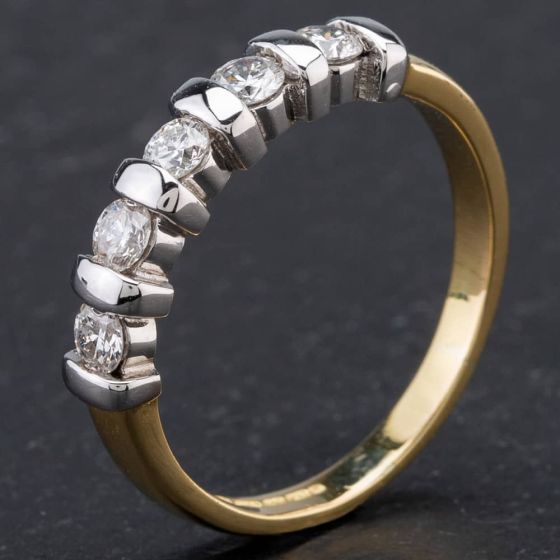 Second Hand 18ct Yellow Gold Brilliant Cut Diamond Five Stone Half Eternity Ring 4112226