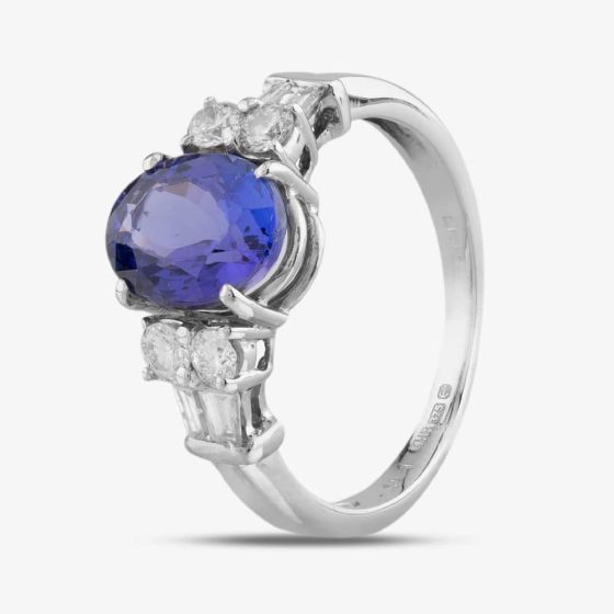 Second Hand 9ct White Gold Tanzanite & Diamond Oval Dress Ring 4112280