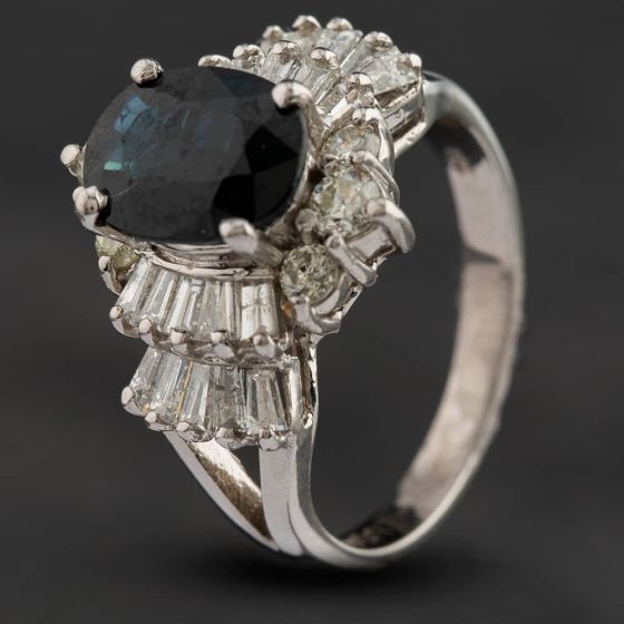 Second Hand 14ct White Gold Sapphire & Diamond Fancy Halo Ring 4112286