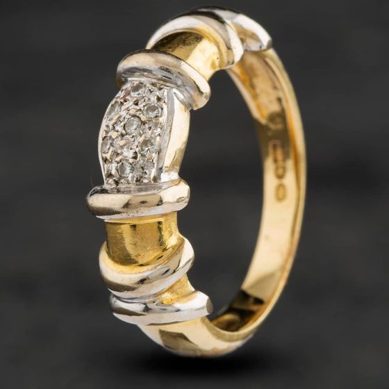 Second Hand 18ct Two Colour Brilliant Cut Diamond Patterned Band Ring 4112317
