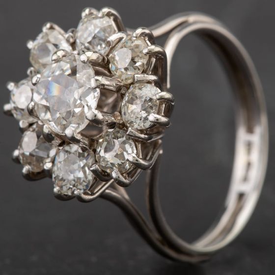 Second Hand 18ct White Gold Old Cut 2.00ct Round Diamond Cluster Ring 4112877