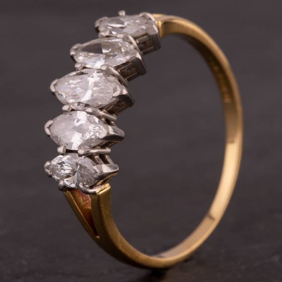Second Hand 18ct Yellow Gold Marquise Cut 1.40ct Five Stone Diamond Ring 4112911