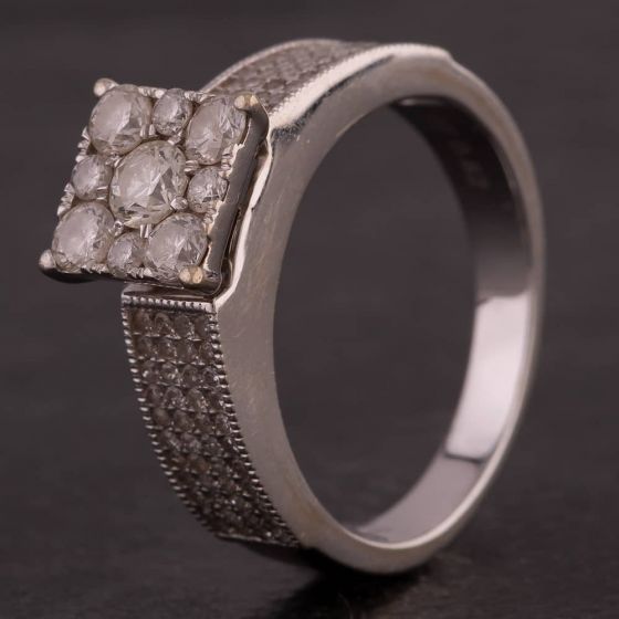 Second Hand 18ct White Gold 0.82ct Square Shaped Cluster Ring 4112941