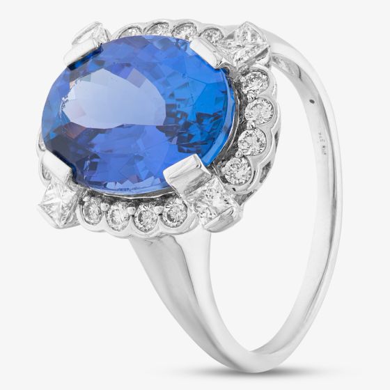 Second Hand 9ct White Gold 6.00ct Tanzanite & 0.50ct Diamond Cluster Ring 4112954