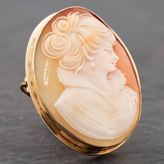 Second Hand 9ct Yellow Gold Cameo Oval Brooch 41131017