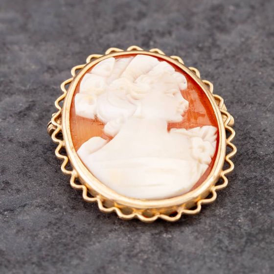 Second Hand 9ct Yellow Gold Cameo Filigree Brooch 41131066