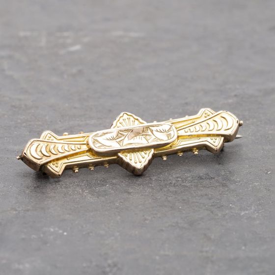 Second Hand Vintage 9ct Yellow Gold Leaf Patterned Brooch 41131085