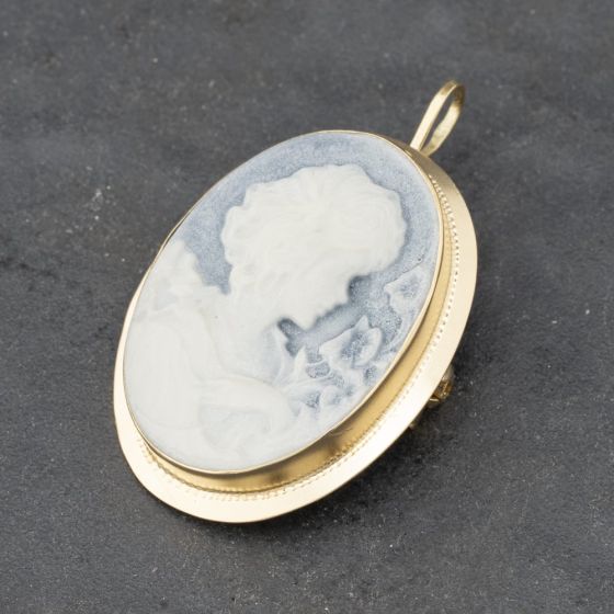 Second Hand Vintage Yellow Gold Blue Jasper Wedgewood Cameo Oval Brooch 41131108
