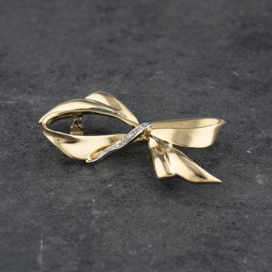 Second Hand 18ct Two Colour Gold Diamond Set Bow Brooch 41131114