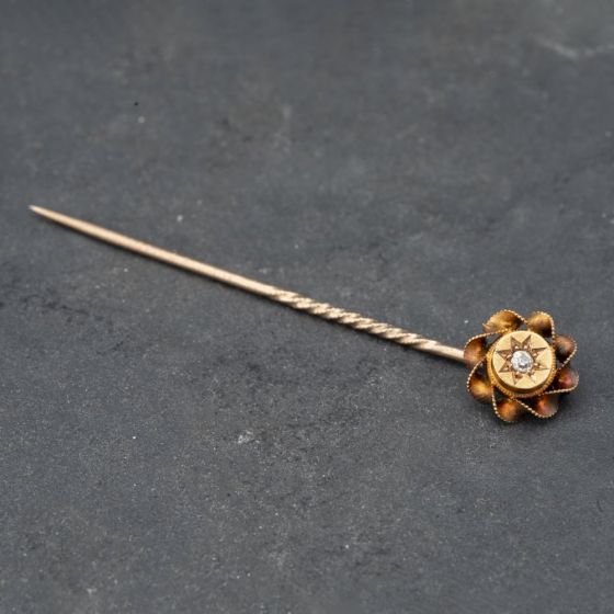 Second Hand Vintage Yellow Gold Diamond Set Stick Pin Brooch 41131115