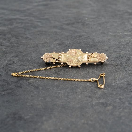 Second Hand Vintage Style 9ct Three Colour Gold Ornate Flower Design Brooch 41131131