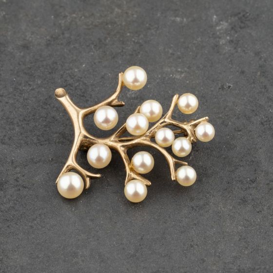 Second Hand 9ct Yellow Gold Pearl Branch Shape Brooch 41131139