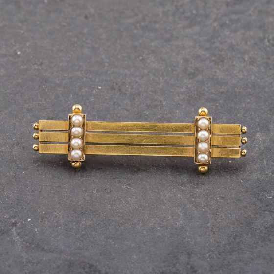 Second Hand Vintage Yellow Gold Seed Pearl Triple Bar Brooch 41131152