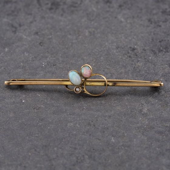 Second Hand Vintage Yellow Gold Opal & Seed Pearl Brooch 41131160