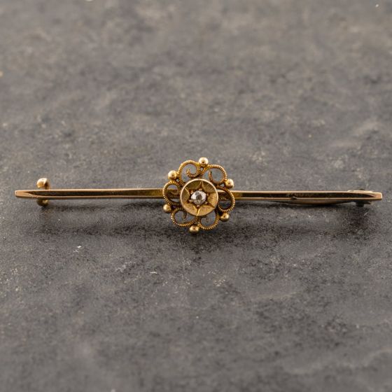 Second Hand Antique Yellow Gold Diamond Bar Brooch 41131172