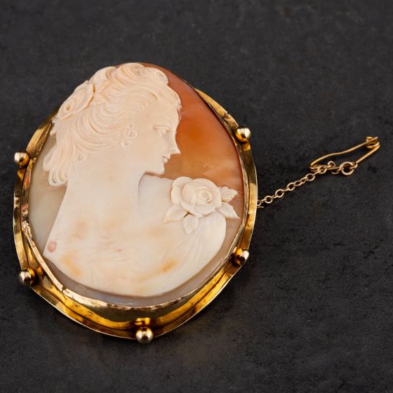 Second Hand Vintage Yellow Gold Cameo Brooch 4113468