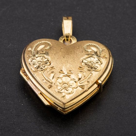 Second Hand 9ct Yellow Gold Flower Patterned Heart Locket 4114086