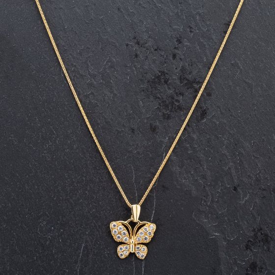 Second Hand 9ct Yellow Gold Cubic Zirconia Set Butterfly Pendant 4114094