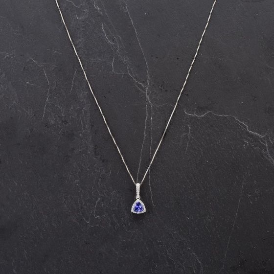 Second Hand 18ct White Gold 18" Iliana Trillion Tanzanite Diamond Pendant 4114096