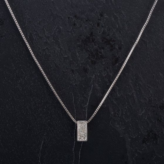 Second Hand 18ct White Gold Oblong Princess Cut Diamond Cluster Pendant 4114097