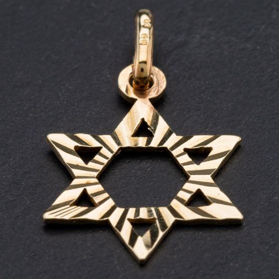 Second Hand 9ct Yellow Gold Diamond Cut Open Star Of David Pendant 4114101