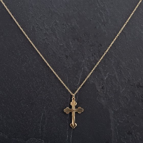 Second Hand 9ct Yellow Gold 20" Diamond Cut Engraved Cross Chain 4114104