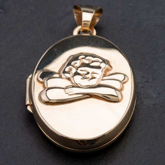 Second Hand 9ct Yellow Gold Oval Angel Embossed Inscription Locket 4114108