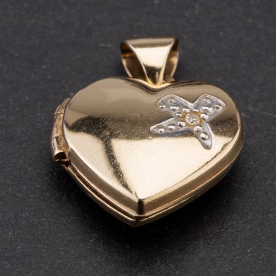 Second Hand 9ct Two Colour Gold Heart Shaped Diamond Set Locket 4114113