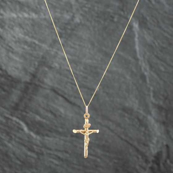Second Hand Yellow Gold Crucifix Pendant & 18 Inch Curb Chain 41141200