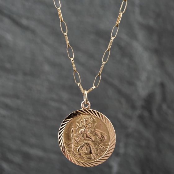 Second Hand 9ct Yellow Gold St Christopher Pendant & 20 Inch Belcher Chain 41141240